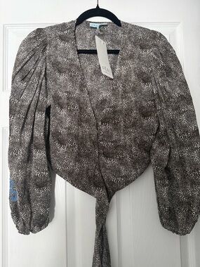 TAJ by Sabrina Crippa Animal Print Top & Skirt Set w/ Beaded Trim Sz Small NWT